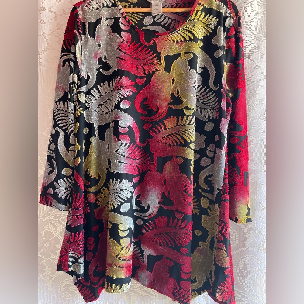 Multiples Red Gold Black White Patterned Assymetr… - image 2